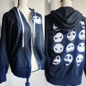 Nightmare Before Christmas Jack Skellington Black Graphic Full Zip Hoodie M